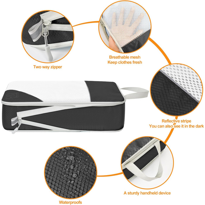 Набір компресійних органайзерів для подорожей Packwürfel, 10 предметів, чорні сумки-пакувальники для економії місця у валізі