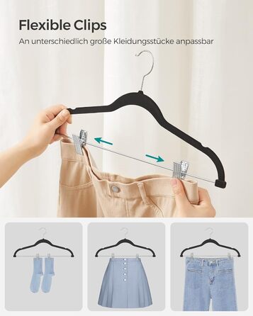 Набір вішалок SONGMICS з оксамитовим покриттям, 20 шт., для штанів, пальто, суконь, чорний.