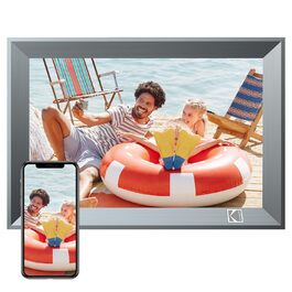 Цифровий фоторамка Kodak 10 дюймів з Wi-Fi, акумулятором 4000mAh та 32GB пам'яті, IPS HD сенсорний екран, авто-поворот, для перегляду фото та відео (10 дюймів, сірий)