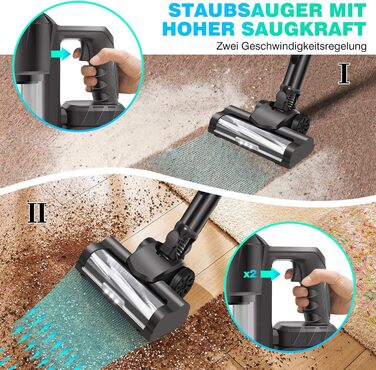 Бездротовий вертикальний пилосос 15kpa з HEPA-фільтром, ручний пилосос з LED-підсвічуванням та 2 батареями (3000mAh)