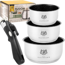 Набір каструль з знімними ручками (3 шт.) з нержавіючої сталі - сумісний з індукційними плитами. Набір каструль, сковорідок та посуду з гранітним покриттям