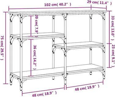 Консольний стіл FENLAX 102x29x75 см з полицями, стіл для передпокою, меблі для вітальні, матеріал на основі дерева та метал, чорний