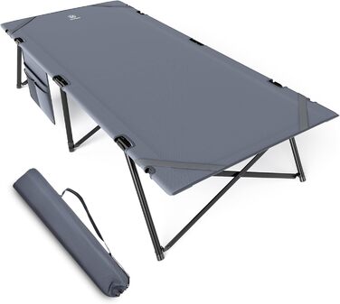 Складане польове ліжко EVER ADVANCED XXL для кемпінгу, 200 кг, 214x79x50 см, з бічною кишенею, стійке та портативне для відпочинку, подорожей, саду, вулиці та дому