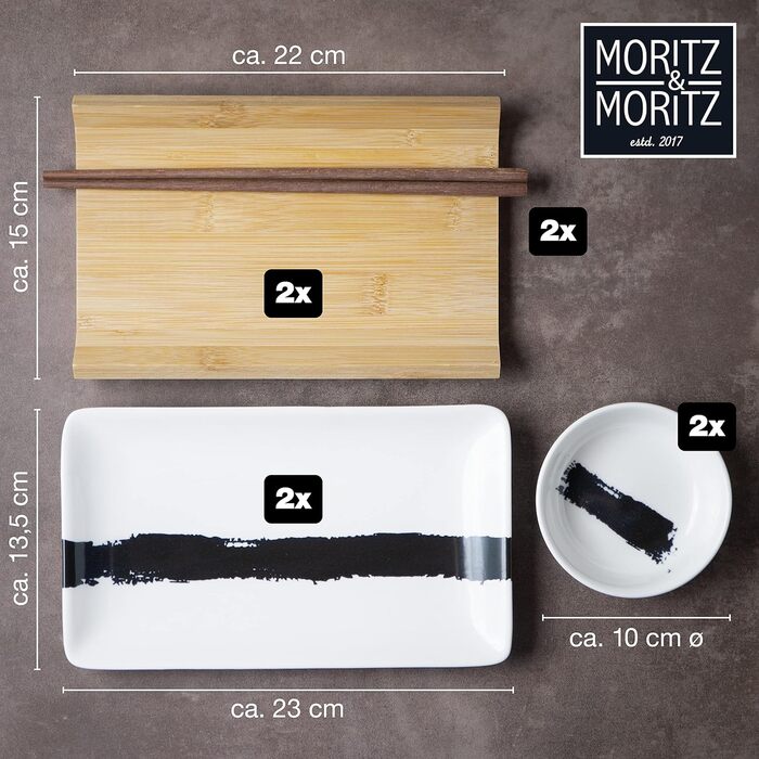 Набір посуду для суші на 2 персони, 10 предметів, мазок пензлем Black Gourmet Moritz & Moritz