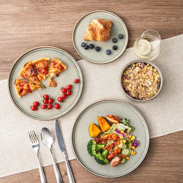 Набір посуду GBHOME 12 шт. з реактивної глазурі (12 шт.) - Тарілки та миски, чорно-оливковий, стійкий до сколів, для миття в посудомийній машині та використання в мікрохвильовці