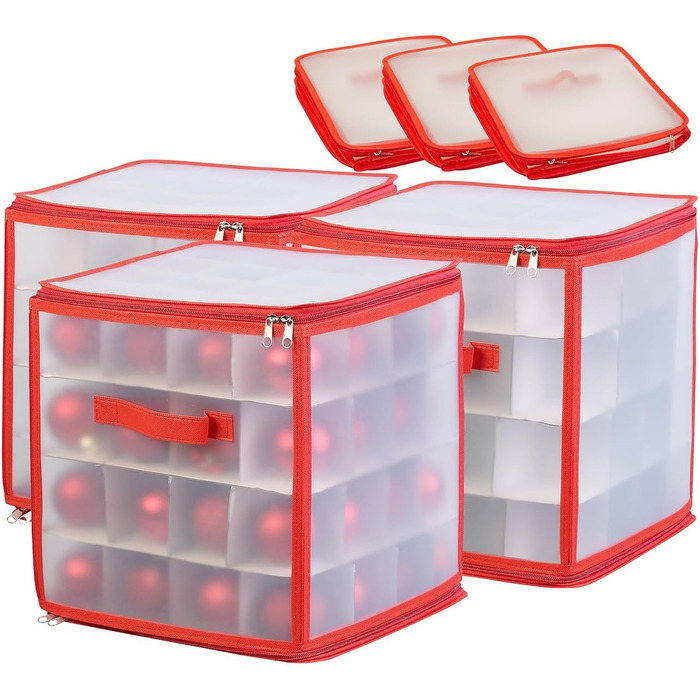 Набір 3 бокси для зберігання новорічних прикрас Infactory: для 64 ялинкових куль до 6 см, з ручками