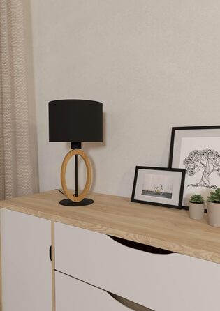 Настільна лампа EGLO Basildon 1, мінімалістична настільна лампа на 1 полум'я, приліжкова лампа з дерева, текстилю, металу, лампа для вітальні в натуральному кольорі, чорна, лампа з вимикачем, E27