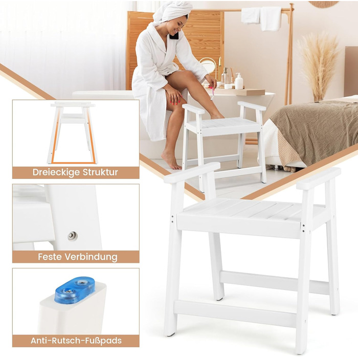 Лавка для душу Costway з полицею, коричнево-біла, 32,5x32,5x43,5 см. Макс. вантажопідйомність: 165 кг