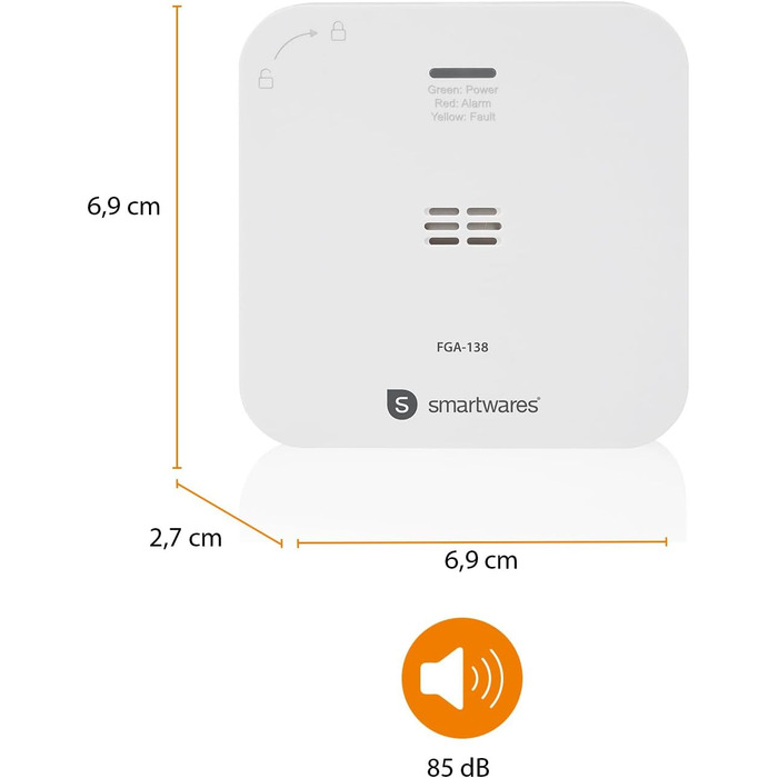 Smartwares Ко-Детектор диму та газу WiFi – 85 дБ, 10 років роботи сенсора, сповіщення через додаток, кнопка тестування, білий