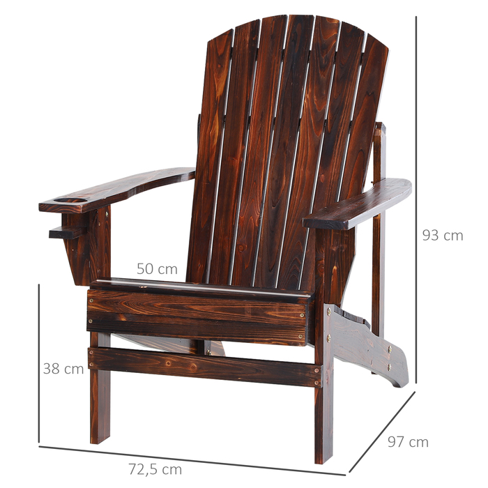 Садове крісло Outsunny Adirondack з підсклянником, обвуглене тверде дерево, 72.5 x 97 x 93 см, ідеально підходить для балкона та патіо