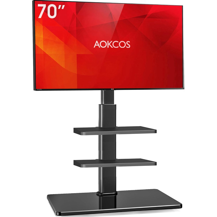 Підставка для телевізора AOKCOS 32-70 дюймів, висота 1350 мм, регульована, поворотна, нахилена, з 3 полицями, VESA 400x400, до 40 кг (білий/чорний)