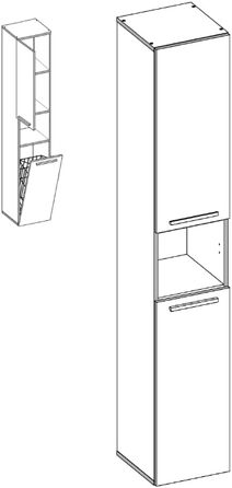 Висока шафа біла 30x3174 см, 2 двері, 3 відділення, 1 кошик для білизни, меблі для ванної кімнати