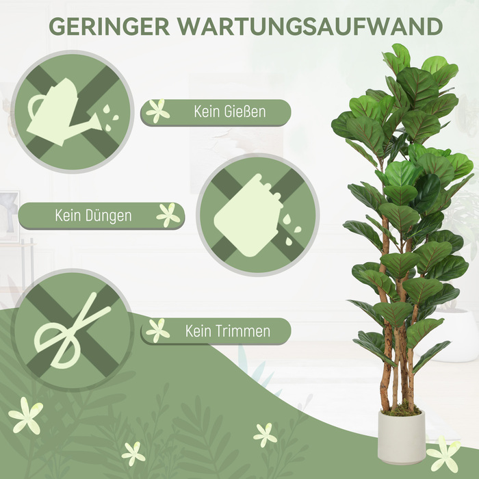 Штучна фіганова пальма (Ficus lyrata) у горщику, з 71 листям, масивний дерев'яний стовбур, 50 x 50 x 150 см, зелена