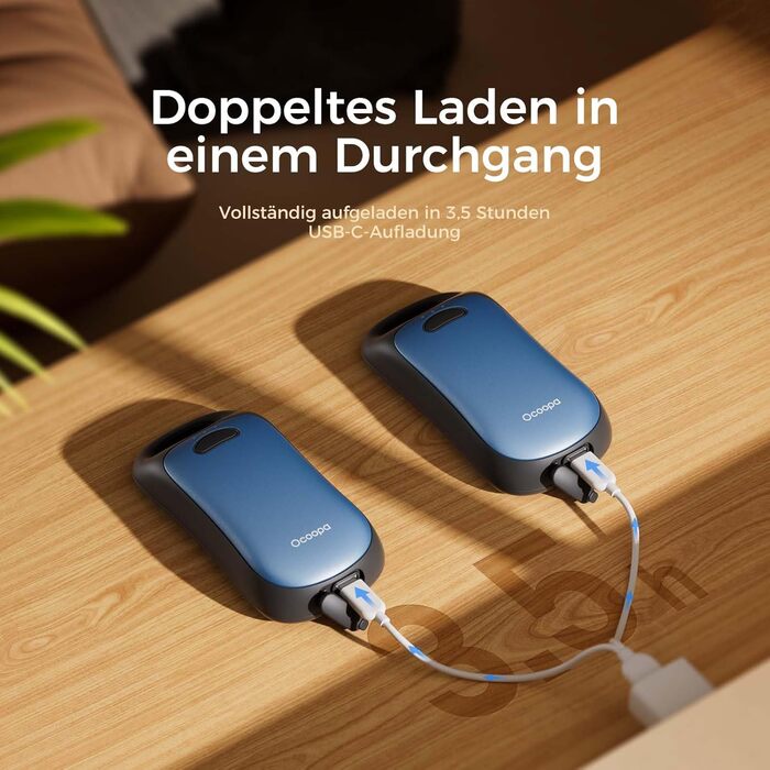 Електричні грілки для рук OCOOPA, 2 шт., водонепроникні (IP45), ергономічні, 18 годин тепла, портативні, для активного відпочинку, гольфу, кемпінгу, морської синьої