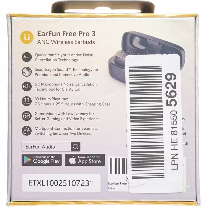 EarFun Free Pro 3 бездротові Bluetooth навушники з шумозаглушенням, Hi-Res Audio, Snapdragon Sound, aptX Adaptive, 6 мікрофонів для HD-дзвінків, Multipoint, акумулятор 33 год, бездротова зарядка, налаштовуваний еквалайзер, сині