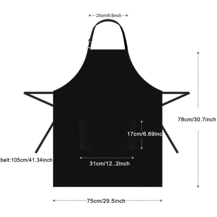 Фартух Viedouce з 2 упаковок, водонепроникний фартух шеф-кухаря з кишенями, Регульований кухонний фартух, фартух для барбекю, нагрудний фартух, кухонний фартух (без логотипу-чорний)