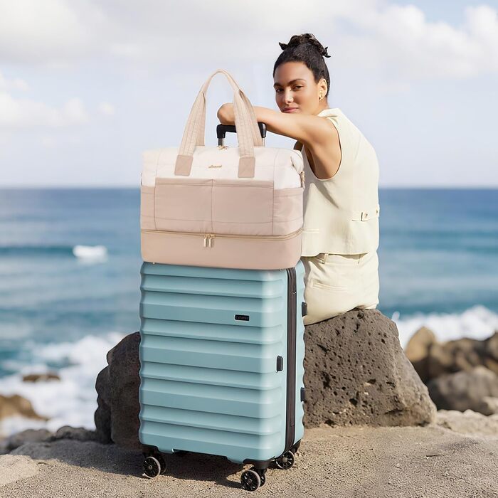 Сумка-мішок LOVEVOOK для подорожей, 52x38x25 см, 50 л (бежевий/хакі) - для вихідних, в пологовий будинок, спортзал, подорожі