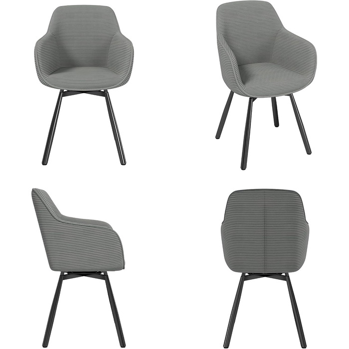 LEWE Комплект з 4-х обертових стільців для їдальні з підлокітниками, сірий. Сучасні стільці для кухні/вітальні з дерев'яними ніжками та спинкою.