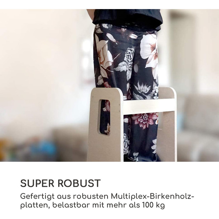 Стілець-лесенка Montessori Mobli: для малюків, регульовані сходинки, біле дерево (береза, натуральний колір)