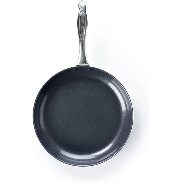 Сковорода GreenPan 30 см, керамічне покриття, підходить для індукційних плит, не містить токсинів, можна мити в духовці та посудомийній машині, скляна кришка