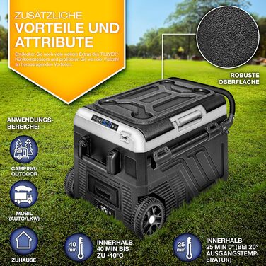 Автомобільний холодильник Tillvex Kompressor 40/50 л електричний з Wi-Fi та охолодженням до -20°C для авто, вантажівок, кемпінгу (12/24V, 230V, з акумулятором, чорний)