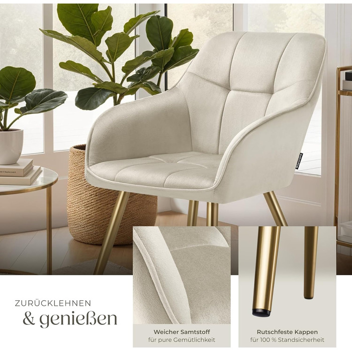 Тумба tectake® з велюру, 6 шт. у наборі, кремового кольору з золотим, для вітальні та їдальні