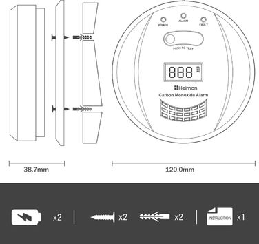 Датчик CO Heimann з Wi-Fi, 10 років служби, сумісний з Tuya/SmartLife, EN50291, портативний (723ESY)