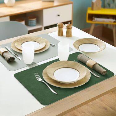 Набори підставок під тарілки з PU-шкіри, 6 шт., 40x30 см, водонепроникні, стійкі до високих температур, для дому, на кухню, на пікнік, зелено-сірі