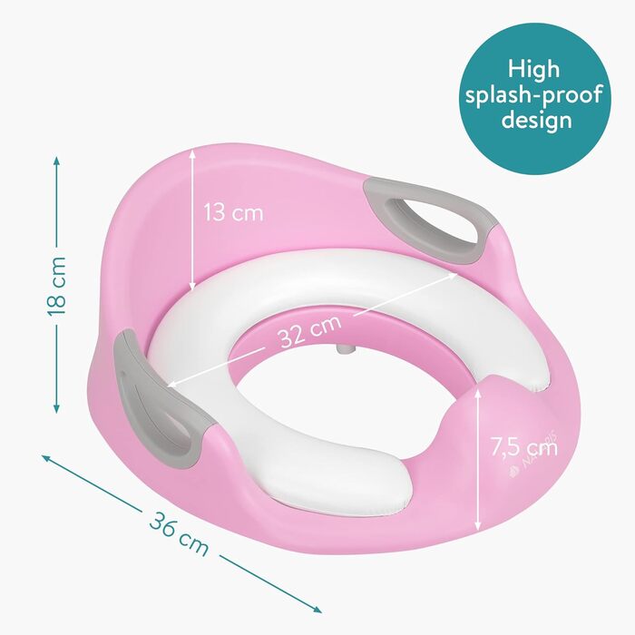 Насадка на унітаз Navaris для дітей (12 міс - 7 років) рожева: з ручками, захистом від бризок, антиковзним покриттям та м'якою подушечкою