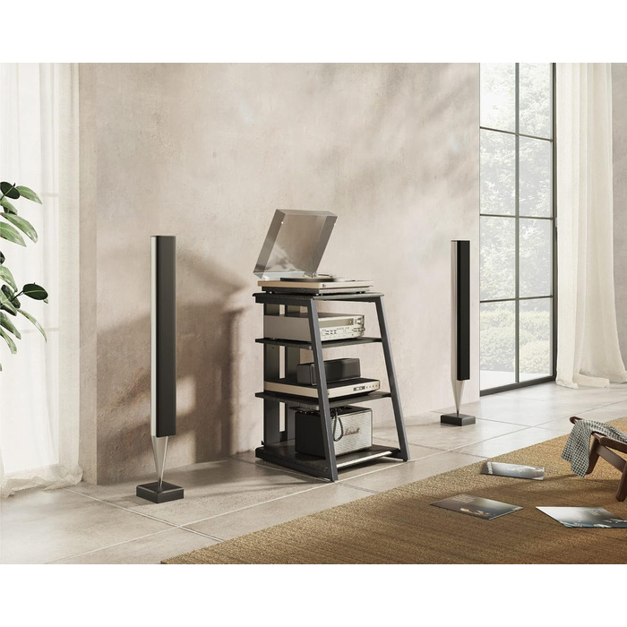 Стійка FITUEYES HiFi Wood & Steel, Поворотний стіл з регульованими полицями, 652x78 см Чорний