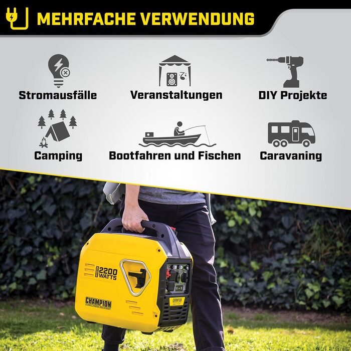 Генератор Champion Power Equipment Mighty Atom 9200i-EU: 2200 Вт, інверторний, бензиновий, 58 дБ, 12V DC та USB