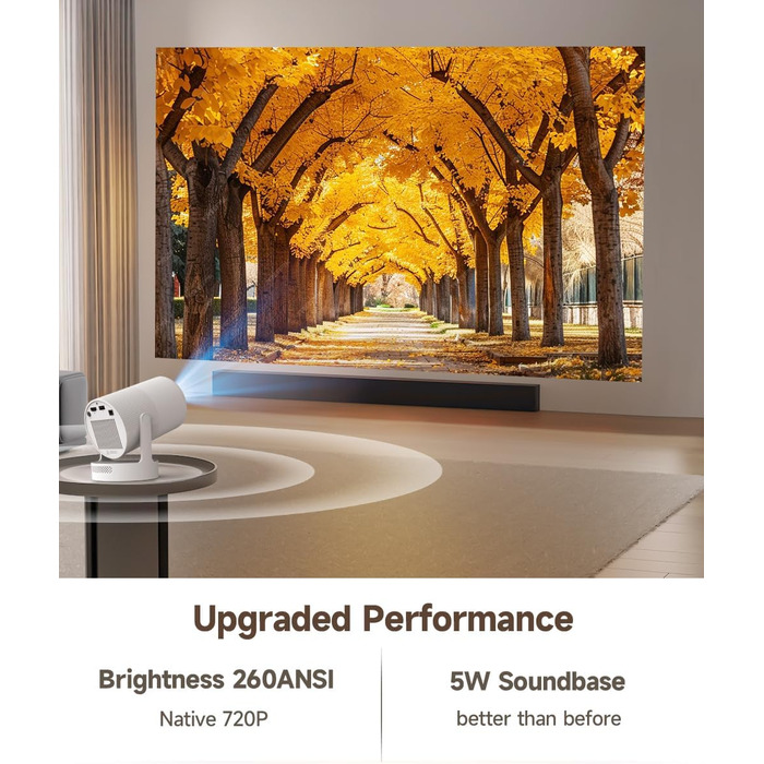 Міні проєктор Beamer 4K Android 11 Smart з автофокусом, WiFi 6, BT 5.0, Full HD 1080P, 260 ANSI, корекція трапецеїдальних спотворень, 5W динамік