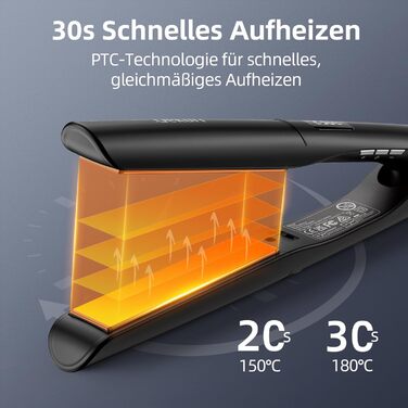 Випрямляч для волосся Dekuri 2-в-1 з насадкою для локонів, з титановою пластиною, швидкий нагрів 30с, LED дисплей 120-230°C, іонізація, для жінок, чорний