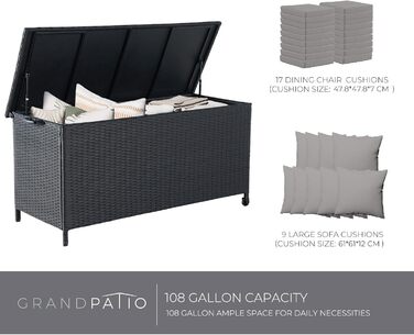 Ящик для зберігання садовий плетений Grand Patio 480л з кришкою, газліфтом, колесами, чорний