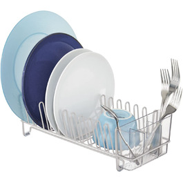 Крапельниця для посуду mDesign-пластиковий піддон для миття-відмінна сушарка - до 15 тарілок столові прилади-31,8 см x 14,0 см x 10,2 см (камінь / прозорий)