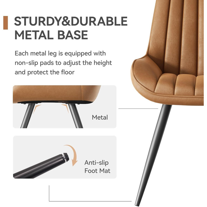 Обідні стільці для кухні з м'яким сидінням 10 см • Набір 2 шт. • Колір: коричневий • Металеві ніжки • Сучасний дизайн • FU01043BL-2