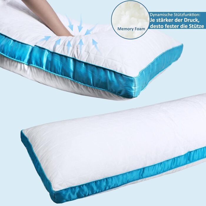 Подушка для сну Flanhorest з ефектом пам'яті для вагітних та годування, 130x43 см, біло-блакитна