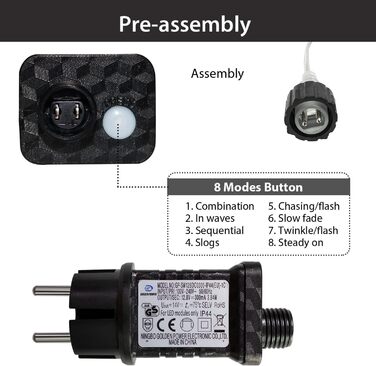 EASTERNSTAR Льодогенератор світлодіодна гірлянда мідний дріт 20м, 200 LED, EU штекер, 8 режимів, водонепроникна, для декору інтер'єру, екстер'єру, саду, вечірки, Різдва, освітлення, тепле біле світло