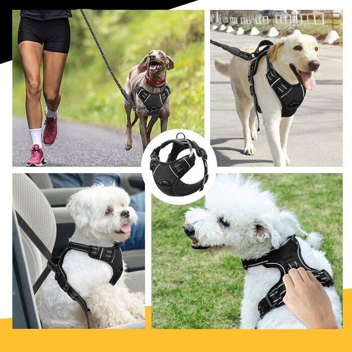 Шлейка для собак, світловідбиваюча шлейка-жилет, м'яка, дихаюча, регулюється для великих собак (чорна, L)