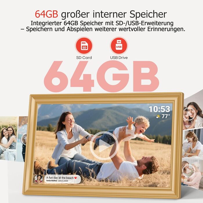 Цифровий фоторамка Frameo 10.1 дюйми, IPS, HD 1280x800, 32GB, Wi-Fi, автоповорот, Frameo App