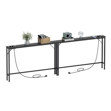 VEDECASA Консоль з 2 висувними ящиками, 2 шт. (240 x 15 x 80 см), зі стільницею, розеткою та USB-портами, чорний – для вітальні, передпокою, офісу