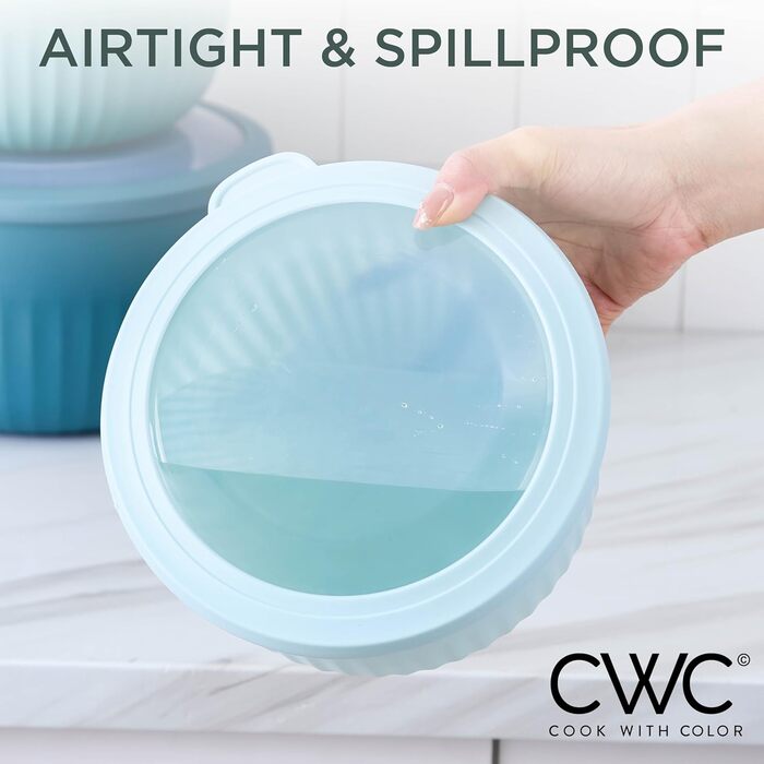 Набір мисок COOK WITH COLOR 12 шт. з кришкою, блакитно-зелений. Глибокі миски для приготування їжі, пластик.