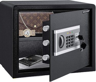 Електронний сейф KESSER® | 38x30x30 см | Вбудована батарея | Сейф з цифровим замком | 3-х рівнева замикаюча система | Настінний/підлоговий сейф | Сейф для дому | Внутрішнє освітлення | Чорний |