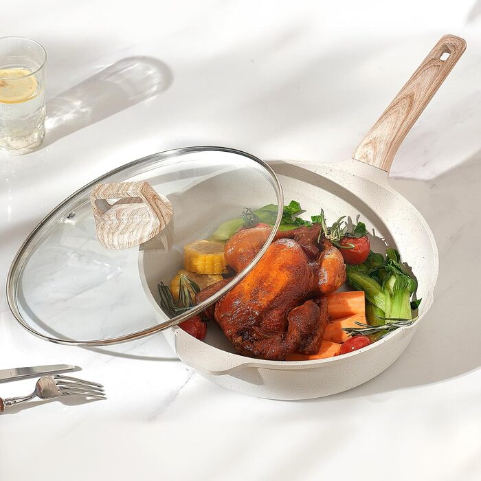 Набір каструль та сковорідок VEVOR з індукційним покриттям (17 предметів) з кришками, антипригарне покриття, для кухні, кемпінгу, приготування соусів та варіння (білий)