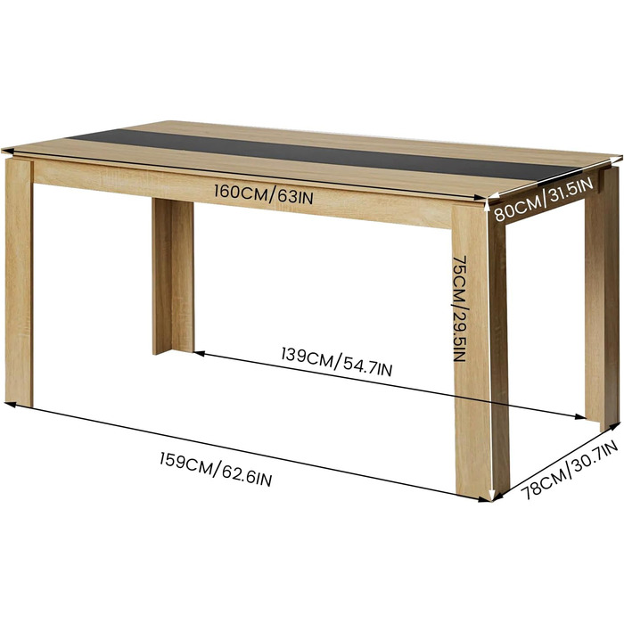 Обідній стіл FURNITABLE, 120x70x75 см, дуб та білий колір, для кухні, мінімалістичний дизайн, на 4 особи