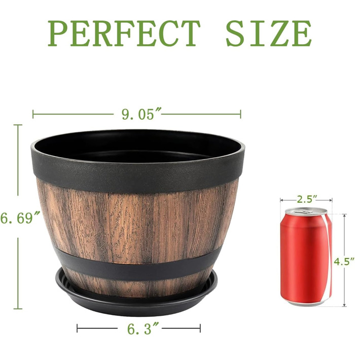 Набір горщиків для квітів Plant Planters: 4 шт., 23 см, пластик, з дренажем, для дому та саду