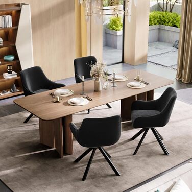 Обідні стільці поворотні, комплект 4 шт. з підлокітниками, коричневі. Сучасний дизайн, металевий каркас, підходить для їдальні, вітальні, офісу.