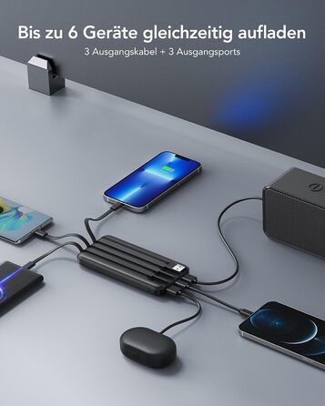 МАг, USB C, 4 кабелі, LED-дисплей, 6 виходів, сумісний з iPhone/Huawei/Samsung, 10000