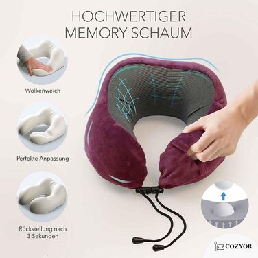 Комплект для подорожей Cozyor 4 в 1: подушка для шиї, маска для сну, надувна подушка та ковдра 2 в 1, беруші, з кріпленням для рюкзака та валізи, червоний, бордовий (Berry)