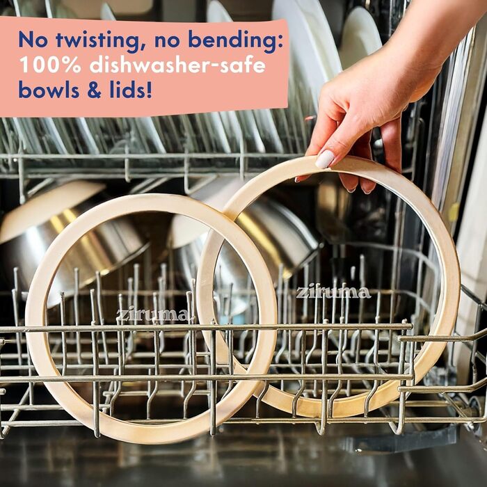 Набір мисок Ziruma з кришками - 5 шт. з нержавіючої сталі, без пластику, скляні кришки, для кухні, 0.9-4.3L